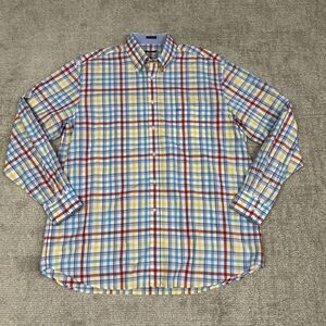 Paul And Shark Shirt Mens 46 XXL 100% Cotton Button Down Dress Plaid Preppy Logo
